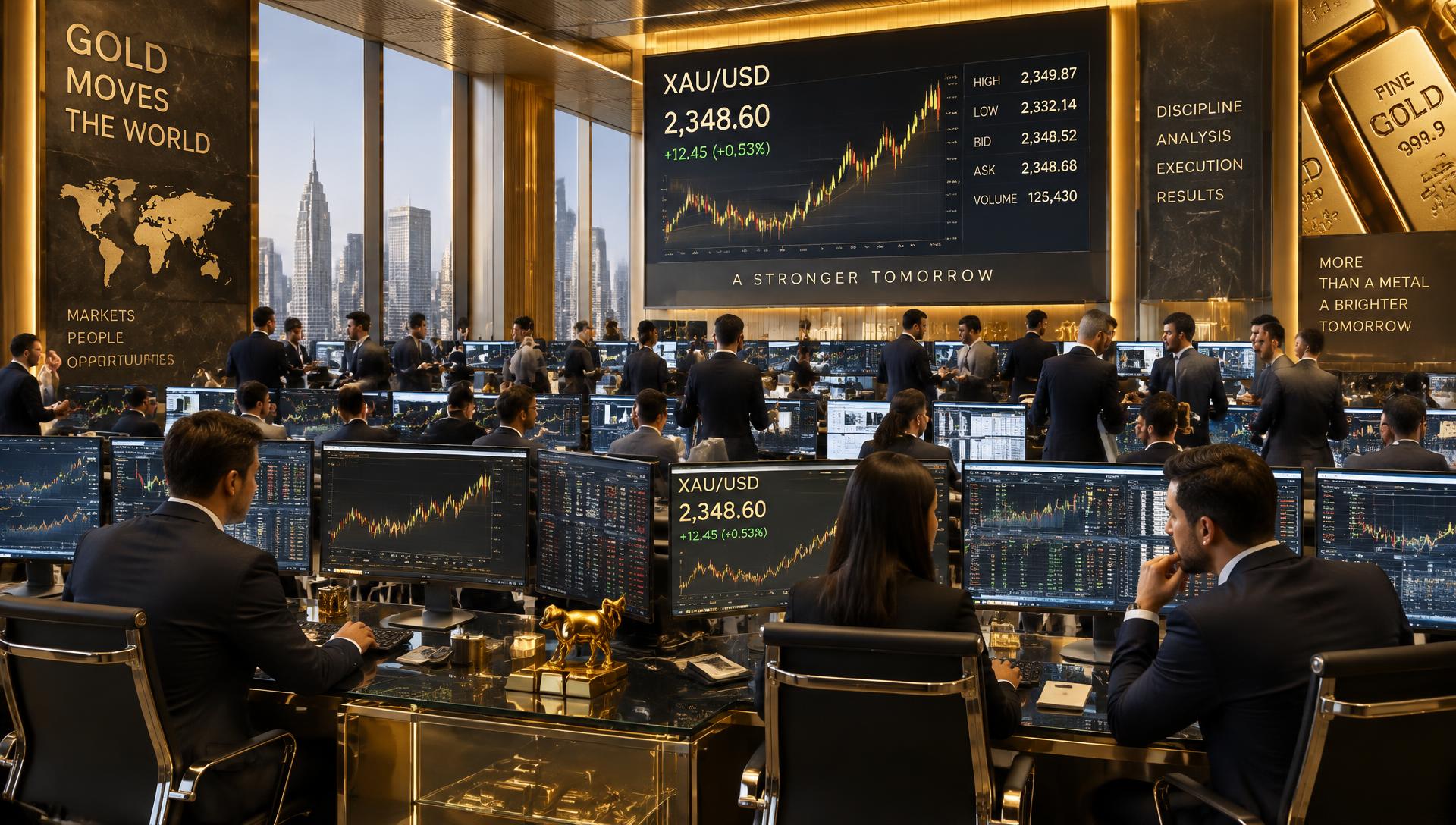 JSGT/Mandsanviro trading desk with over 40 professional gold traders at their workstations